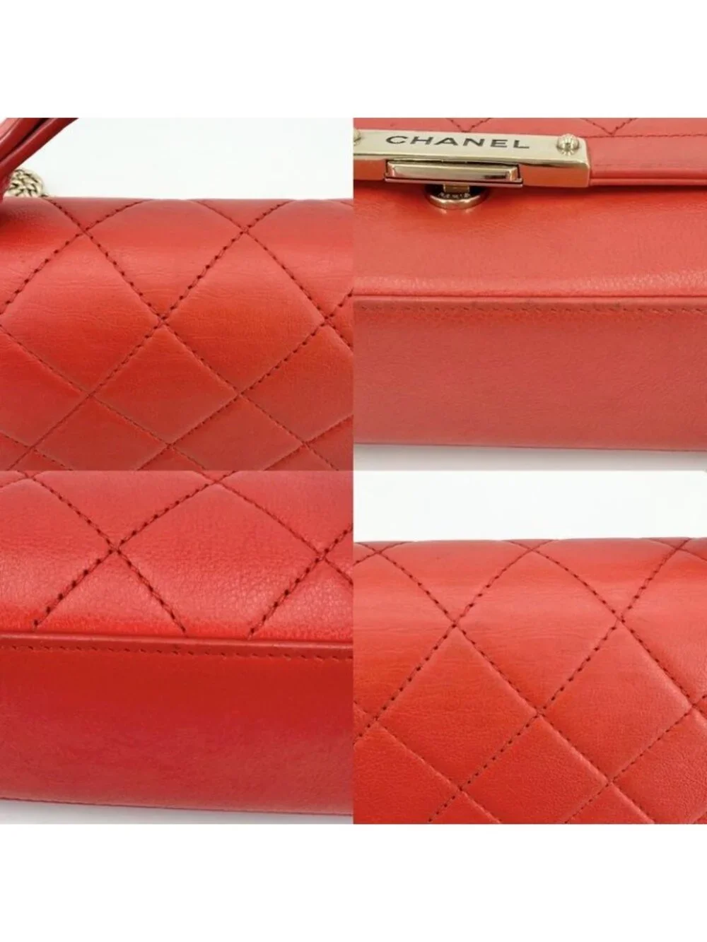 Chanel Shoulder Bag Click Label Quilted Chain Crossbody Leather Orange Gold - Picture 6 of 8